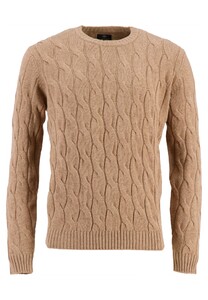 Fynch-Hatton O-Neck Cable Knit Merino Cashmere Pullover Camel