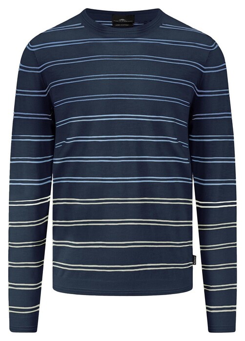 Fynch-Hatton O-Neck Cotton Linen Stripe Pullover Midnight