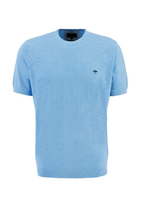 Fynch-Hatton O-Neck Cotton Linen T-Shirt Laguna Blue