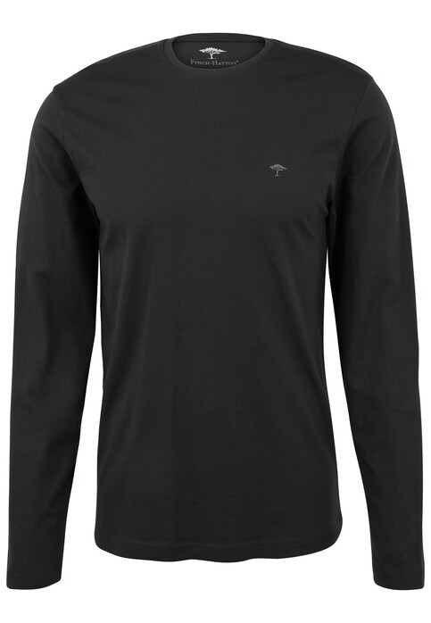 Fynch-Hatton O-Neck Cotton Longsleeve T-Shirt Zwart