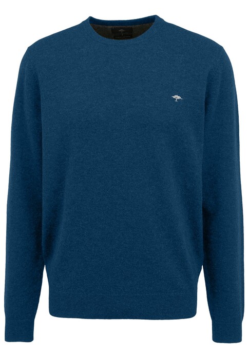Fynch-Hatton O-Neck Elbow Patches Premium Lambswool Pullover Ocean