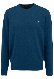 Fynch-Hatton O-Neck Elbow Patches Premium Lambswool Trui Ocean