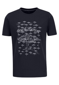 Fynch-Hatton O-Neck Front Tree Logo Pattern T-Shirt Navy