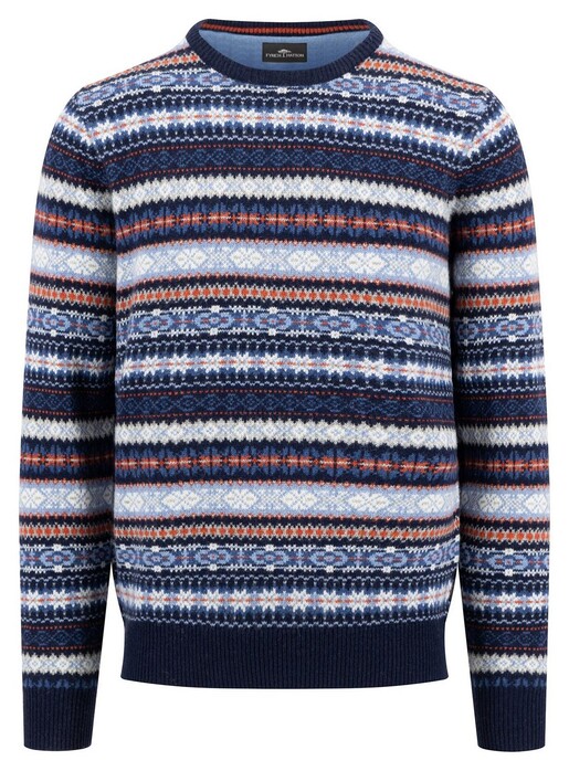 Fynch-Hatton O-Neck Jacquard Pattern Pullover Navy