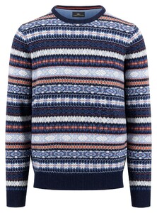 Fynch-Hatton O-Neck Jacquard Pattern Trui Navy