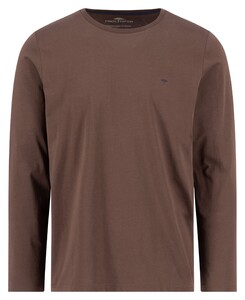 Fynch-Hatton O-Neck Long Sleeve Uni Color Cotton T-Shirt Dark Chocolate