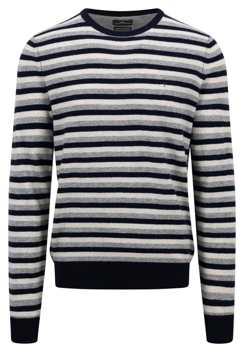 Fynch-Hatton O-Neck Merino Cashmere Fine Stripe Pullover Navy