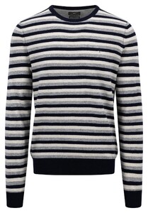 Fynch-Hatton O-Neck Merino Cashmere Fine Stripe Trui Navy