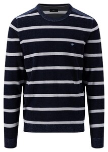 Fynch-Hatton O-Neck Plated Stripe Pullover Navy