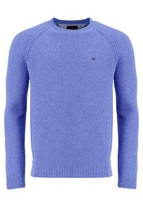 Fynch-Hatton O-Neck Structure Knit Pullover Mid Blue