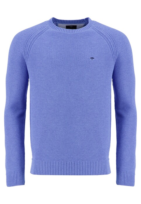 Fynch-Hatton O-Neck Structure Knit Pullover Mid Blue