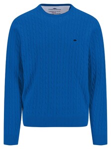 Fynch-Hatton O-Neck Superfine Cotton Cable Knit Trui Strong Blue