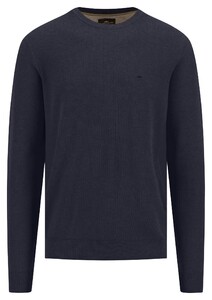 Fynch-Hatton O-Neck Uni Color Cotton Structure Trui Navy