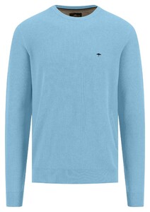 Fynch-Hatton O-Neck Uni Color Cotton Structure Trui Splashy Ocean
