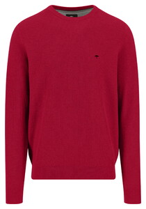 Fynch-Hatton O-Neck Uni Color Fine Structure Pullover Cranberry Red