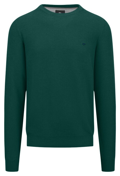 Fynch-Hatton O-Neck Uni Color Fine Texture Pullover Dark Emerald