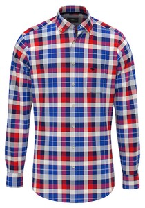 Fynch-Hatton Oxford Bold Color Check Button-Down Overhemd Poppy Red-Blue
