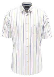 Fynch-Hatton Oxford Multi Stripes Short Sleeve Button-Down Overhemd Wit-Multi