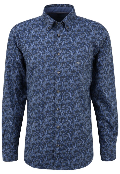 Fynch-Hatton Paisley Flanel Button Down Overhemd Blauw