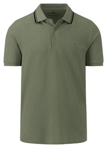 Fynch-Hatton Popcorn Texture Subtle Stripe Collar Contrast Polo Dusty Olive