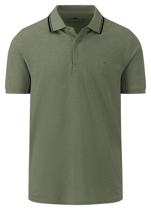 Fynch-Hatton Popcorn Texture Subtle Stripe Collar Contrast Polo Dusty Olive