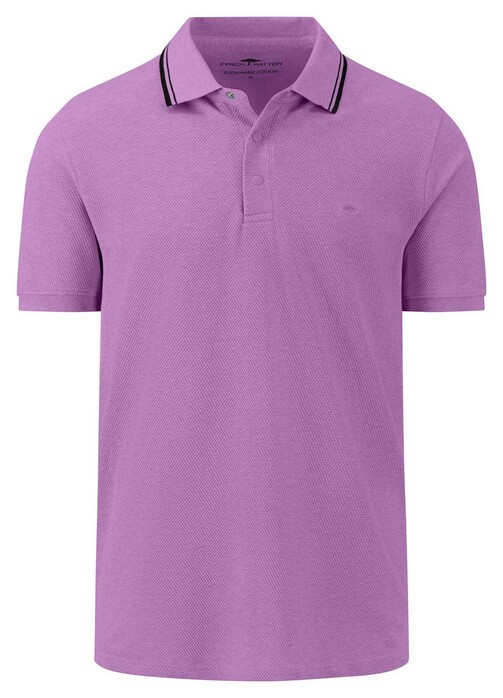 Fynch-Hatton Popcorn Texture Subtle Stripe Collar Contrast Poloshirt Dusty Lavender