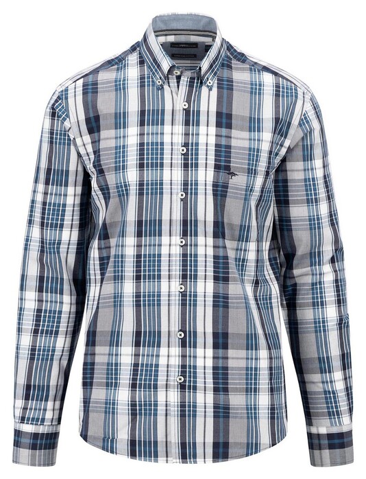 Fynch-Hatton Poplin Check Button Down Overhemd Navy