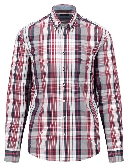 Fynch-Hatton Poplin Check Button Down Overhemd Ruby Red