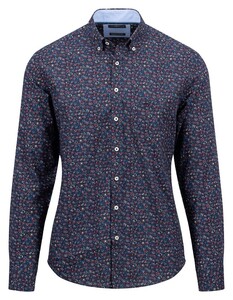 Fynch-Hatton Premium Allover Minimal Flower Pattern Overhemd Navy-Rood