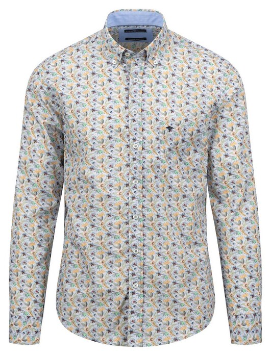 Fynch-Hatton Premium Bold Flower Pattern Button Down Shirt Light Khaki