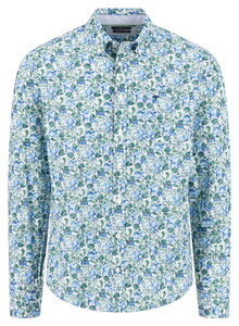 Fynch-Hatton Premium Cotton Leaves Pattern Button-Down Overhemd Avocado