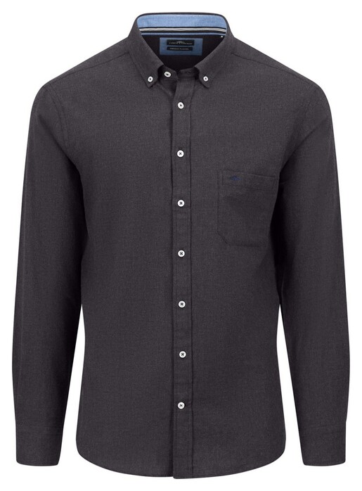 Fynch-Hatton Premium Flanel Button Down Overhemd Charcoal