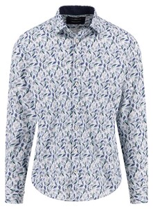 Fynch-Hatton Premium Leaves Pattern Kent Overhemd Misty Blue