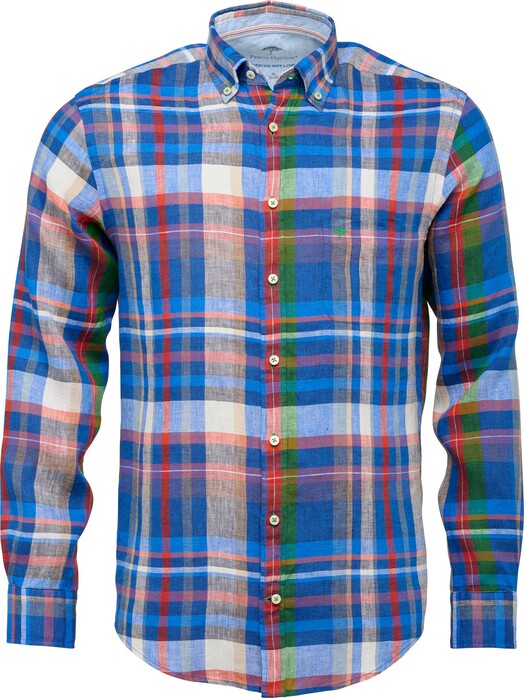 Fynch-Hatton Premium Linen Check Button Down Shirt Blue-Mango