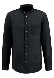 Fynch-Hatton Premium Linen Stand Up Collar Shirt Black