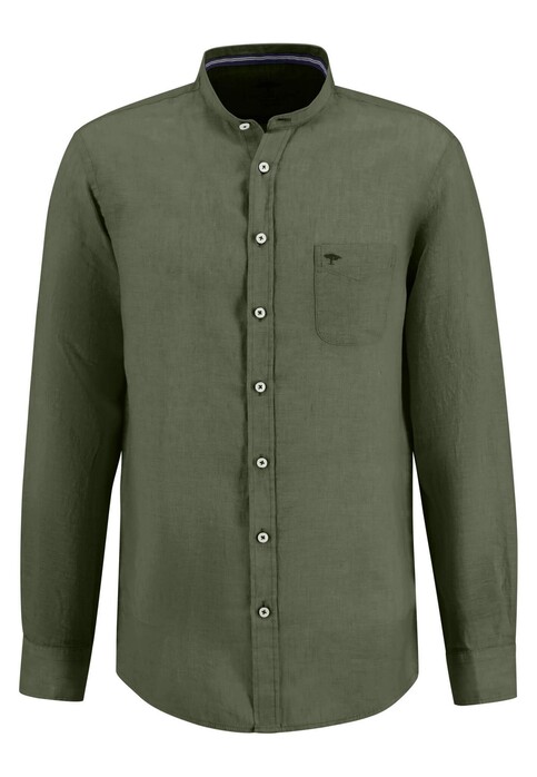 Fynch-Hatton Premium Linen Stand Up Collar Shirt Dusty Olive