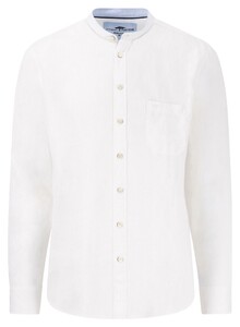 Fynch-Hatton Premium Linnen Solid Color Stand-Up Collar Overhemd Wit