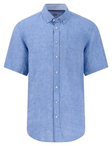 Fynch-Hatton Premium Linnen Uni Color Button-Down Overhemd Strong Blue