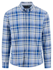 Fynch-Hatton Premium Oxford Button-Down Multi Check Overhemd Harbor Blue