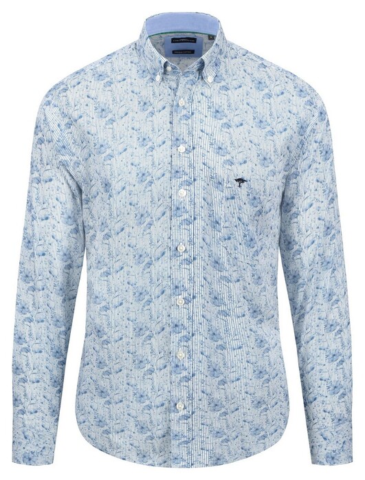 Fynch-Hatton Premium Single Tone Stripe Floral Pattern Shirt Cloud Blue