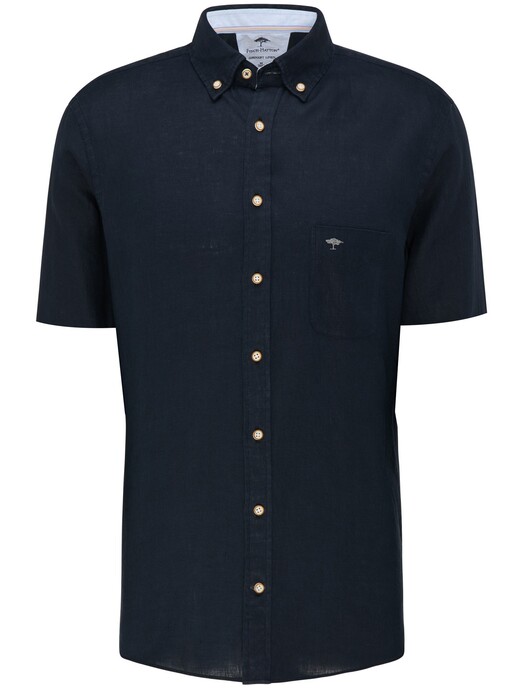 Fynch-Hatton Premium Soft Linen Short Sleeve Shirt Dark Navy