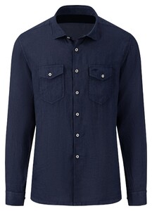 Fynch-Hatton Pure Linen Garment Dyed Overshirt Navy