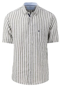 Fynch-Hatton Pure Linen Stripes Button Down Shirt Dusty Olive