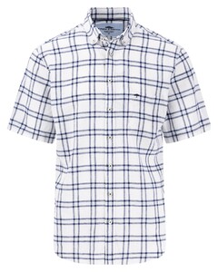 Fynch-Hatton Pure Linnen Classic Duo Check Button-Down Overhemd Wit-Navy
