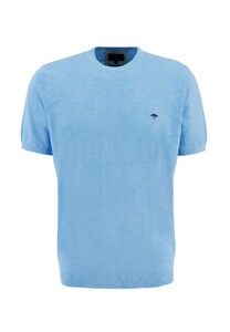 Fynch-Hatton Ronde Hals Katoen Linnen T-Shirt Laguna Blue