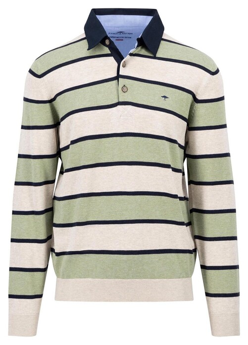 Fynch-Hatton Rugby Striped Superfine Cotton Pullover Light Khaki