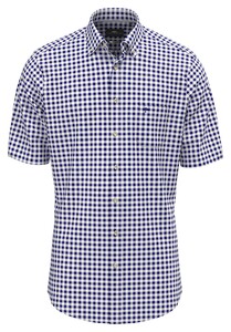 Fynch-Hatton Seersucker Check Short Sleeve Overhemd Navy