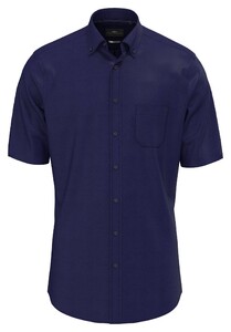 Fynch-Hatton Seersucker Solid Color Short Sleeve Button-Down Overhemd Navy