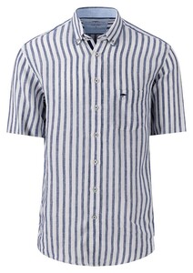 Fynch-Hatton Short Sleeve Button Down Linen Stripes Shirt Navy