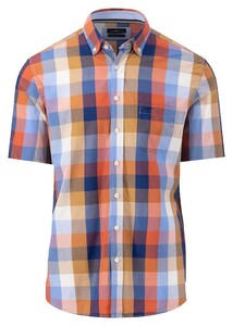 Fynch-Hatton Short Sleeve Colorful Bold Check Button Down Shirt Orient Red